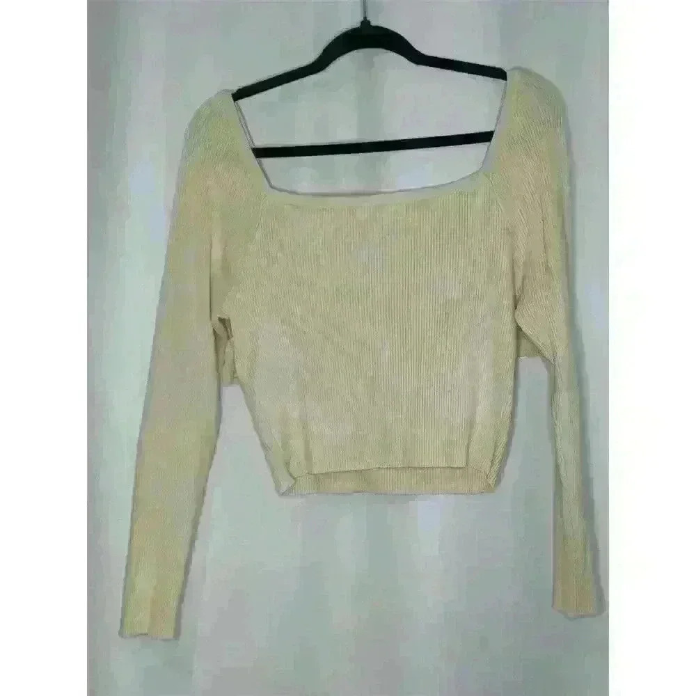 Lalavon Women's Ivory Ruffle Detail Square Neck Sweater Top Size L - Picture 5 of 12